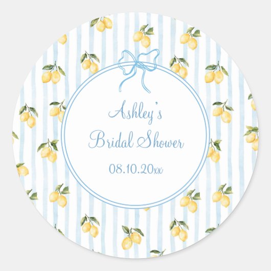 Italienischer Lemon Blue Bow Runder Aufkleber (Vorderseite)
