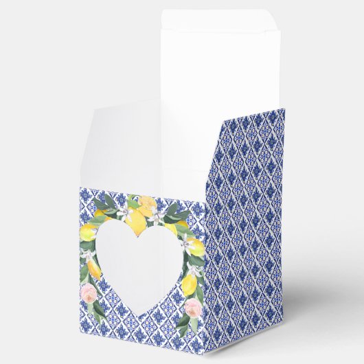 Italienischer Lemon Blue Tiles Grazie Mille Bridal Geschenkschachtel (Geöffnet)