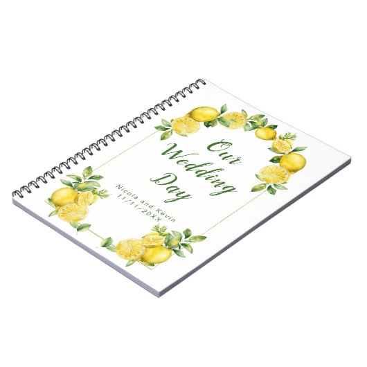 Italienischer Lemon Greenerity Rahmen Hochzeitspla Notizblock (Linke Seite)
