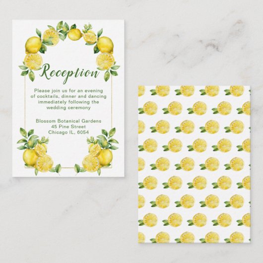 Italienischer Lemon-Grünrahmen Hochzeitsempfang Begleitkarte (Vorne/Hinten)