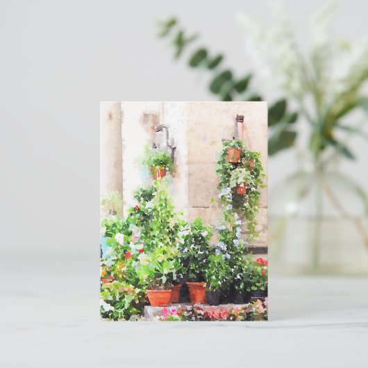 Italienischer Markt für Blume mit Aquarellfarbe Postkarte (Stehend Vorderseite)