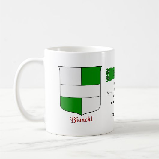 Italienischer Nachname Bianchi Heraldic Shield und Kaffeetasse (Links)