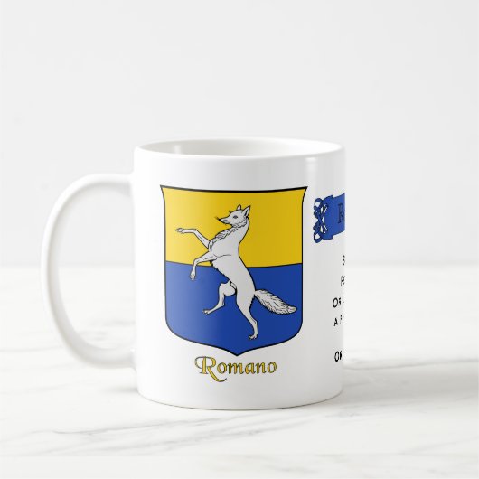 Italienischer Nachname Romano Heraldic Shield und  Kaffeetasse (Links)