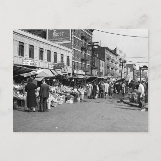 Italienischer Puschcart-Markt, Bronx: 1940 Postkarte (Vorderseite)