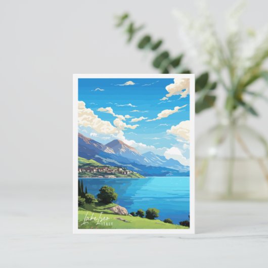 Italienischer See Vintage Reise Illustration Postkarte (Stehend Vorderseite)