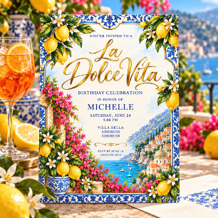 Italienischer Sommer Amalfi-Küste Blau Gelb Geburt Einladung