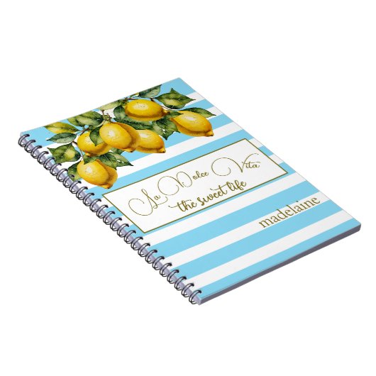 Italienischer Sommerlemon Botanischer Blauer Strei Notizblock (Rechte Seite)