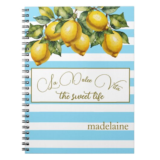 Italienischer Sommerlemon Botanischer Blauer Strei Notizblock (Vorderseite)