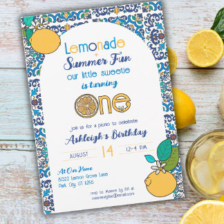 Italienischer Sommerlemonade Picnic 1. Geburtstag Einladung