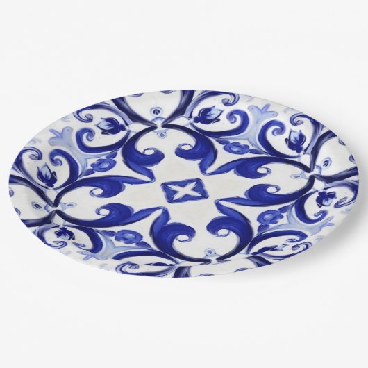 Italienischer Stil, Fliesen, Majolika All-Over Pri Pappteller (Schrägansicht)