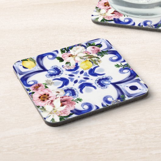 Italienischer Stil, Fliesen, Majolika, Zitrone All Getränkeuntersetzer (Linke Seite)