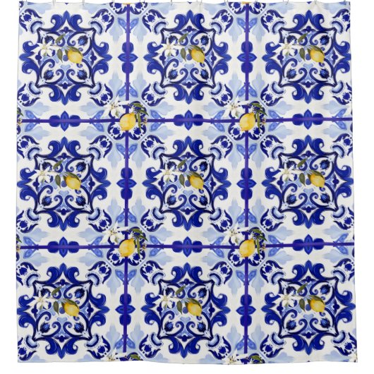 Italienischer Stil,Fliesen,Majolika,Zitrone,All-Ov Duschvorhang (Vorderseite)