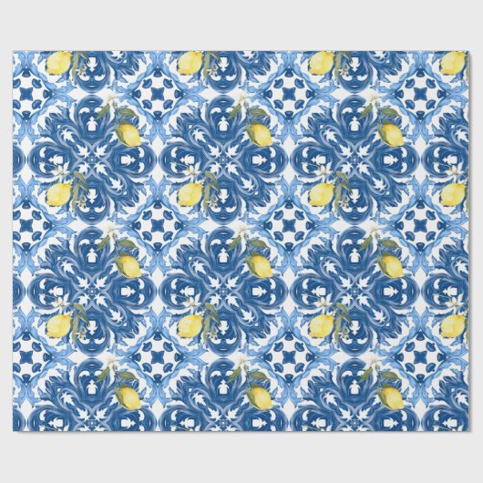 Italienischer Stil,Fliesen,Majolika,Zitrone,All-Ov Geschenkpapier (Flach)