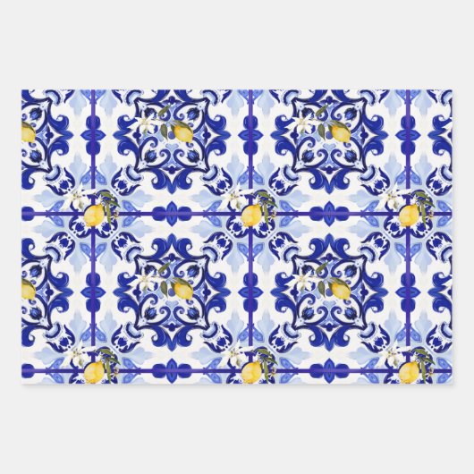 Italienischer Stil,Fliesen,Majolika,Zitrone,All-Ov Geschenkpapier Set (Vorderseite 3)