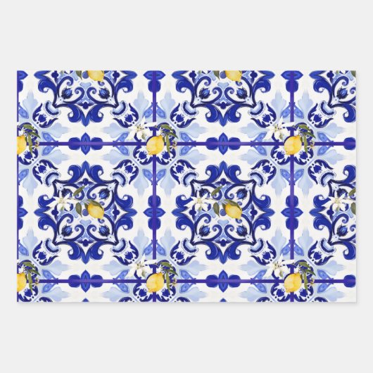 Italienischer Stil,Fliesen,Majolika,Zitrone,All-Ov Geschenkpapier Set (Vorderseite 2)