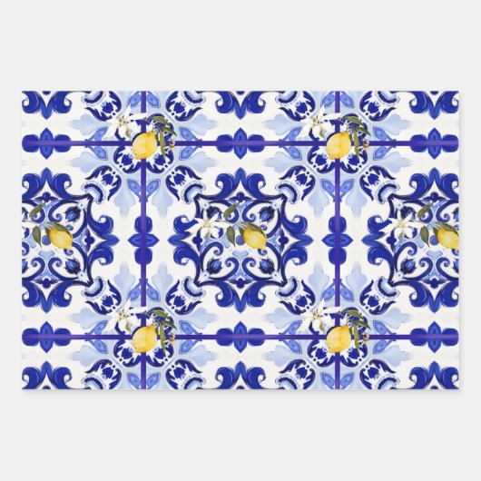 Italienischer Stil,Fliesen,Majolika,Zitrone,All-Ov Geschenkpapier Set (Vorderseite)