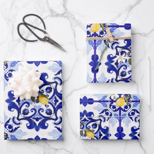 Italienischer Stil,Fliesen,Majolika,Zitrone,All-Ov Geschenkpapier Set (Vorderseite)