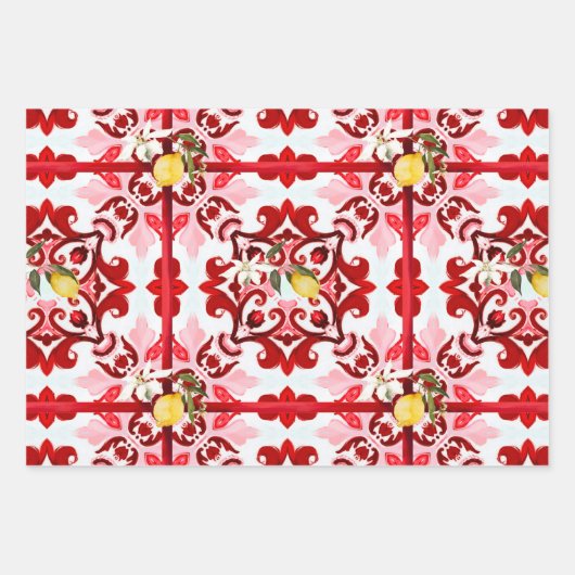 Italienischer Stil,Fliesen,Majolika,Zitrone,All-Ov Geschenkpapier Set (Vorderseite 3)