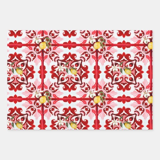 Italienischer Stil,Fliesen,Majolika,Zitrone,All-Ov Geschenkpapier Set (Vorderseite 2)