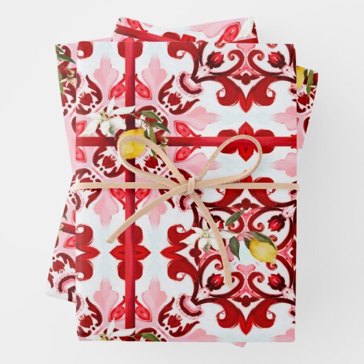 Italienischer Stil,Fliesen,Majolika,Zitrone,All-Ov Geschenkpapier Set (Beispiel)