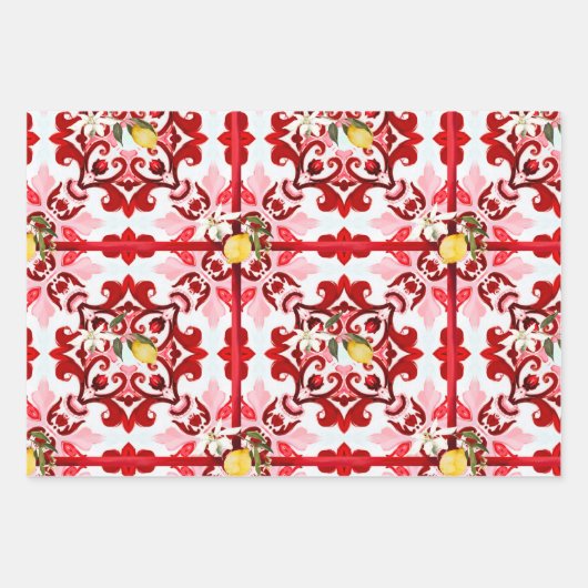 Italienischer Stil,Fliesen,Majolika,Zitrone,All-Ov Geschenkpapier Set (Vorderseite)