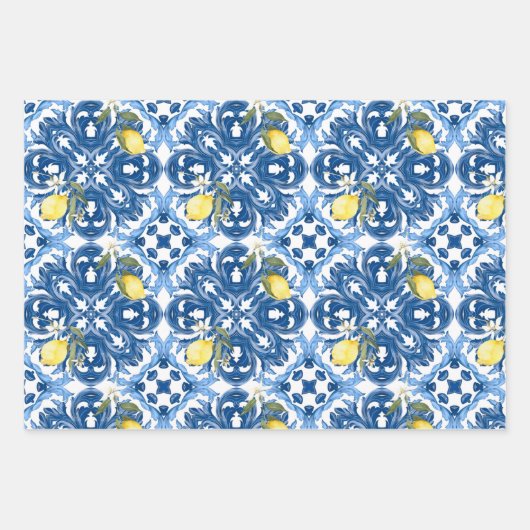 Italienischer Stil,Fliesen,Majolika,Zitrone,All-Ov Geschenkpapier Set (Vorderseite 3)