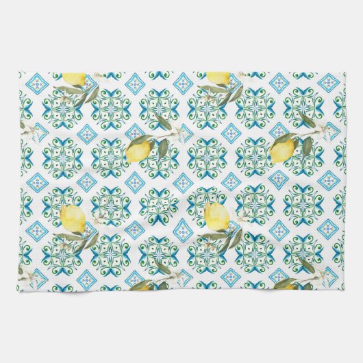 Italienischer Stil,Fliesen,Majolika,Zitrone,All-Ov Geschirrtuch (Horizontal)