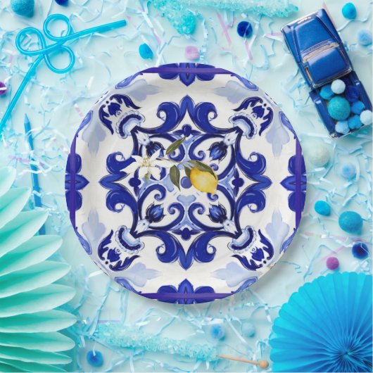 Italienischer Stil,Fliesen,Majolika,Zitrone,All-Ov Pappteller (Party)