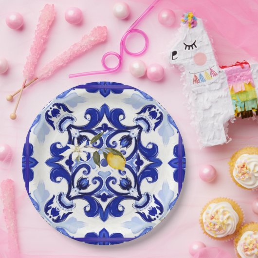 Italienischer Stil,Fliesen,Majolika,Zitrone,All-Ov Pappteller (Party)