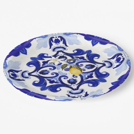 Italienischer Stil,Fliesen,Majolika,Zitrone,All-Ov Pappteller (Schrägansicht)