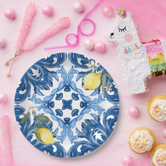 Italienischer Stil,Fliesen,Majolika,Zitrone,All-Ov Pappteller (Party)