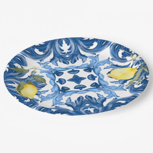 Italienischer Stil,Fliesen,Majolika,Zitrone,All-Ov Pappteller (Schrägansicht)