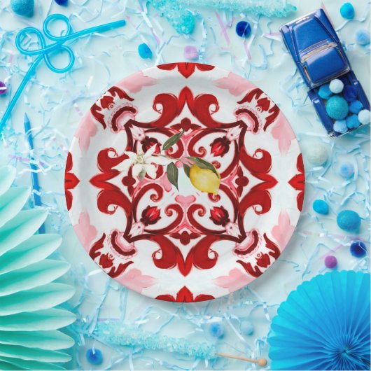 Italienischer Stil,Fliesen,Majolika,Zitrone,All-Ov Pappteller (Party)