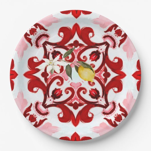 Italienischer Stil,Fliesen,Majolika,Zitrone,All-Ov Pappteller (Vorderseite)