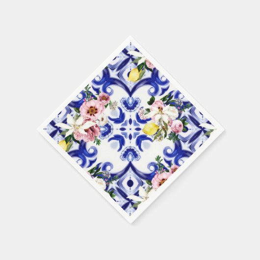 Italienischer Stil, Fliesen, Majolika, Zitrone All Serviette (Ecke)