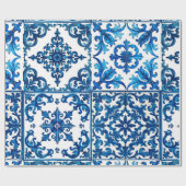 italienischer Stil, mediterran, mosaik, blau, Geschenkpapier (Flach)