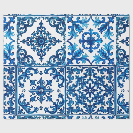 italienischer Stil, mediterran, mosaik, blau, Geschenkpapier (Flach)