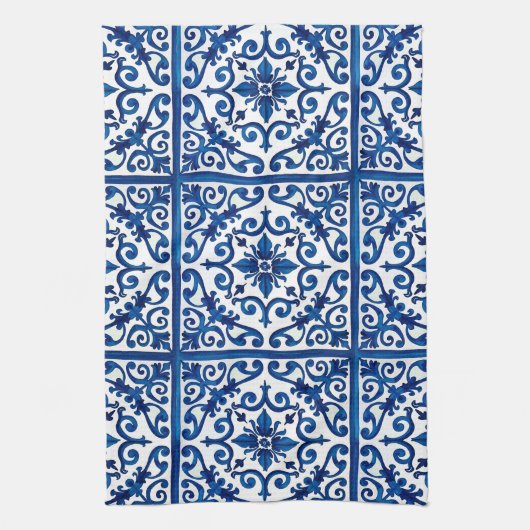 italienischer Stil, mediterran, mosaik, blau, Geschirrtuch (Vertikal)