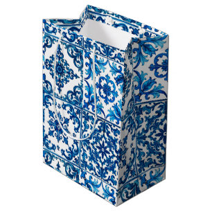 italienischer Stil, mediterran, mosaik, blau, Mittlere Geschenktüte