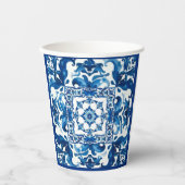 italienischer Stil, mediterran, mosaik, blau, Pappbecher (Vorderseite)