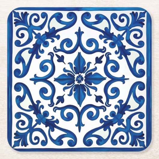 italienischer Stil, mediterran, mosaik, blau, Rechteckiger Pappuntersetzer (Vorderseite)