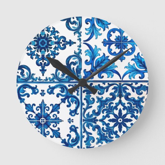 italienischer Stil, mediterran, mosaik, blau, Runde Wanduhr (Vorderseite)