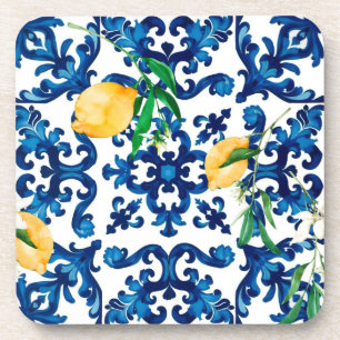 italienischer Stil, mediterran, mosaik, blau, Zitr Getränkeuntersetzer