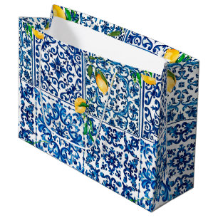 italienischer Stil, mediterran, mosaik, blau, Zitr Große Geschenktüte