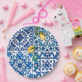 italienischer Stil, mediterran, mosaik, blau, Zitr Pappteller (Party)