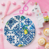 italienischer Stil, mediterran, mosaik, blau, Zitr Pappteller (Party)