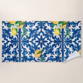 italienischer Stil, mediterran, mosaik, blau, Zitr Strandtuch (Vorderseite)