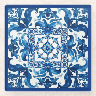 Italienischer Stil, Mittelmeer, Mosaik, blau, Glasuntersetzer