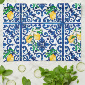 italienischer Stil, Mosaik, Blau, Zitrone, Geschirrtuch (Gefaltet)