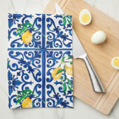 italienischer Stil, Mosaik, Blau, Zitrone, Geschirrtuch (Viertel Falte)